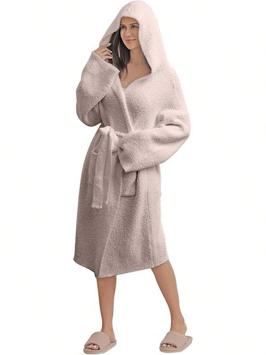 Bearberry Hooded Robe Cozy Leopard Robe Lightweight Soft Plush Bathrobe With Pockets For Women - Kuning - View 1