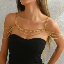 1pc Asymmetrical Sexy Multi-Layer Tassel Body Chain, Fashionable Charm Jewelry For Women, Perfect Gift For Friends, Party Or Festival - Yellow Gold - View 7