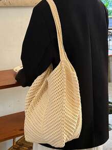 Bolso de playa de verano, bolso de mujer de malla tejida con lazo, bolso de mano con gran capacidad, bolso de compras de unicolor para vacaciones y viajes de verano. Bolso de tela de rafia tejido con lazo para mujer. Bolso de hombro grande de casual de rafia, tejido a ganchillo, bolso de compras para mujer.