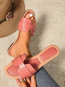 女士时尚休闲系带拖鞋，舒适平底凉鞋，夏季沙滩鞋