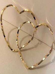 1 par de pendientes de aro de metal hueco con forma de corazón vintage, diseño exagerado, estilo retro - Oro - Ver 8