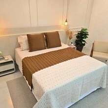 Knitted Blanket Bedspread For Queen King Sofa Bed Cozy Home Decor - ONLY THE BEDSPREAD - 駝色 - 查看 4