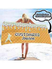 1pc Customizable Oversized Waffle Printed Beach Towel - Soft Polyester, Super Absorbent, Durable, Ideal For Beach, Pool, Camping & Travel, Modern Waffle & Baseball Design, Beach Accessory | Customizable Towel | Absorbent Fabric, Beach Blanket Bathroom Decor Summer Beach Essentials