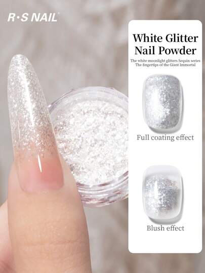 RS NAIL RSNAIL White Glitter Nail Powder Shimmer Holographic Shining Coat Powder Nail Art Decorations Diamond Dust High Gloss Pearlescent Iridescent Glitters For Nail Art Supplies Summer Nails Beach Essentials