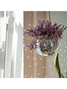 1 pièce Pot de fleurs sphérique en plastique à miroir suspendu en forme de boule à facettes, panier de jardin, pot de fleurs disco