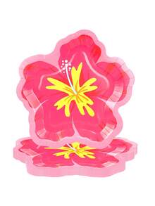 10个/20个/50个红色芙蓉花纸盘，搭配棕榈叶，夏威夷风格芙蓉花一次性纸盘，热带树叶餐巾纸，夏季夏威夷派对用品装饰 - 紅色 - 查看 8