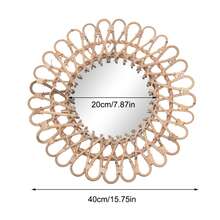Rattan Mirror, Handmade, 40 Cm Diameter | Round Wall Mirror With 20 Cm Glass | Drill-Free Installation Including Dowels | Rural Decoration For The Living Room And Bedroom - 香檳色 - 查看 11