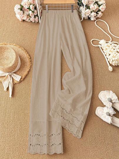 Ladies' Spring And Summer Elegant Casual Fashion Embroidered Lace Edge Women's Bell Bottom Pants