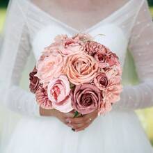 QY Artificial Flowers Combo Dusty Pink Roses With Stems Bouquets Bridal Wedding Shower Decorations Fake Floral For Party Table Centerpieces Home Decor 1439 - VintagePink - View 3