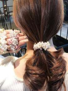 3 Peças Scrunchies de Cabelo com Pérola de Rosa, Elásticos de Cabelo, Acessórios de Cabelo Femininos, Segura o Penteado Sem Danificar o Cabelo