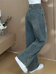 女式复古设计阔腿牛仔裤