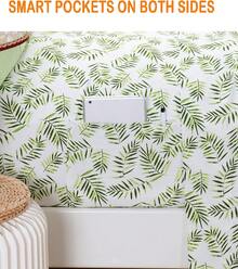 Luxury Soft Bed Sheets Palm Leaves Pattern - 1500 Premium Hotel Quality Microfiber Softness Wrinkle And Fade Resistant (6-Piece) Bedding Set, Queen, Palm Leaves - 橄欖綠 - 查看 5