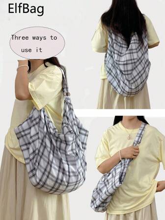 大容量格纹单肩包，女士斜挎包，休闲实用多用途手提包，适合工作、学习、旅行