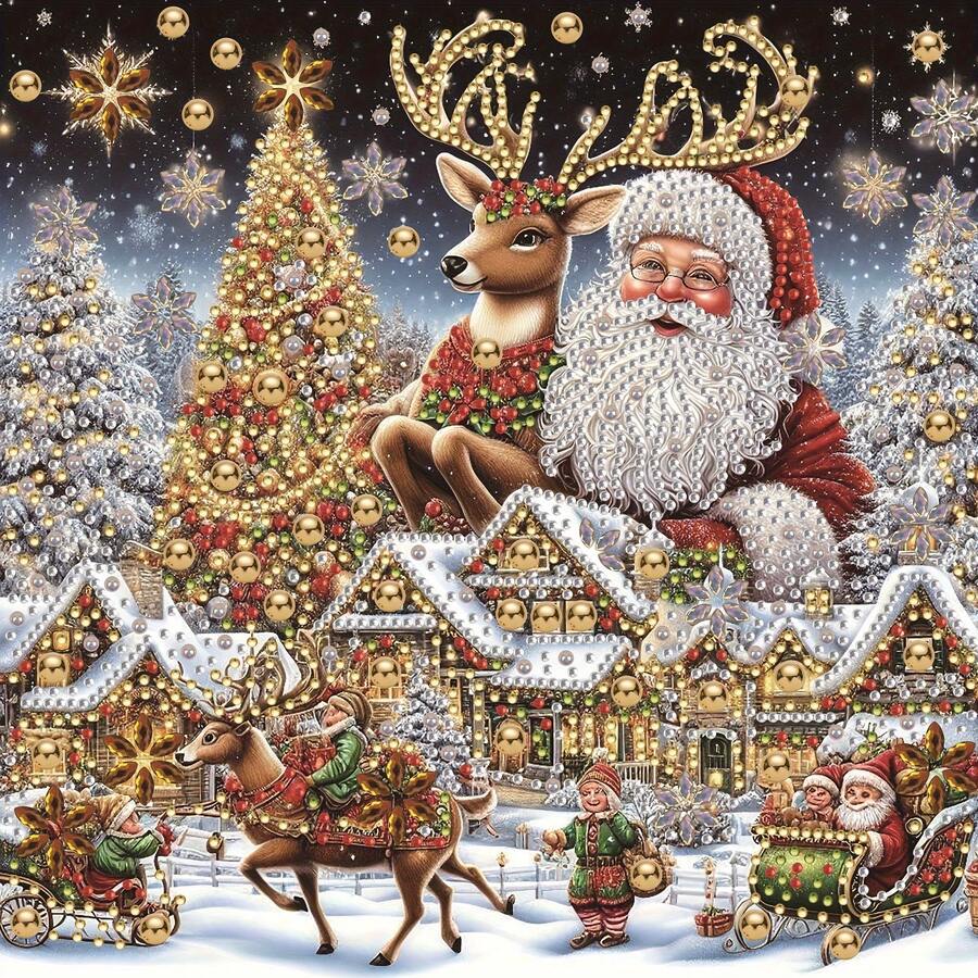 1 件节日图案钻石画套件 - 5D 马赛克全钻/全圆钻石镶嵌绘画工艺用品、手工礼物、家居装饰墙面艺术、愉悦的钻石画体验、无框架