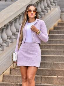 Blazer Set With Button And Shorts Plaid Skirt Winter Fashion Mocha Mousse Earth Tones S M L XL Boho Chic Ref: Monaliza - 紫色棋子 - 查看 1