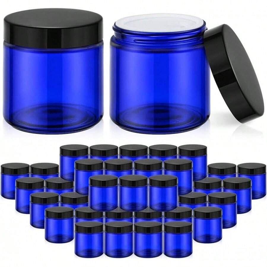 4 Oz Amber Glass Jar With Lids, 48 Pack Small Glass Candle Jars With Lids & Sticker, Empty Cosmetic Containers For Sample, Cream, Spice, Lotion, OintmentsSHEIN - Màu xanh lam - Xem 1
