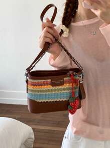 Bolso de paja tejido colorido para mujeres, último modelo de moda para playa, vacaciones de verano y uso casual, bolso de hombro y bandolera para teléfono
