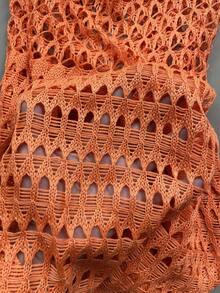 女士春夏橙色沙滩连衣裙，波西米亚性感镂空露背长袖钩针编织罩衫裙 - 橘色 - 查看 12