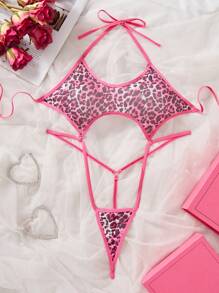 Lencería sexy para mujer con estampado de leopardo y guepardo, con lazos, espalda descubierta, transparente, bodys de verano para mujeres.