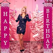 1 pezzo Striscione con ghirlanda di bandierine per compleanno, lettere argento glitter su sfondo rosa rosso, decorazione porta per festa di compleanno per donna, dimensioni 180 x 30 cm