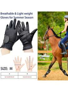 1 Pair High-End Quality PU Leather & Mesh Breathable Equestrian Gloves, Summer