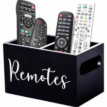 Remote Control Holder Farmhouse Remote Storage Caddy Bedside TV Controller Box Wood Media Organizer - Rot-Weiß - Übersicht 7