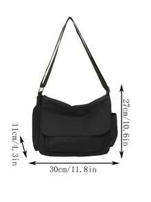 1 件黑色 Ins 风格大学生斜挎包，休闲单肩包，复古邮差包，适合购物、钱包、购物、大学生、新人、白领。适合办公室、大学、工作、商务、通勤、户外活动、旅行和郊游学校包购物袋 - 黑色 - 查看 3