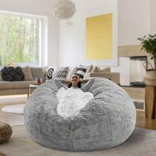 Bean Bag Chair Cover(No Filler) Soft Faux Fur Stuffed Animal Bean Bag Storage, Fluffy Plush Bean Bag Chair Cover Washable, Comfy Bean Bag Chairs For Adults - 黑色 - 查看 3