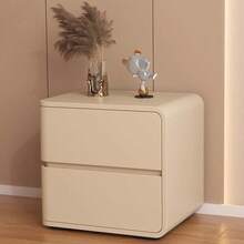 Wooden Furniture - Bedroom Small Luxury High-End Cabinet, Bedroom Storage Cabinet, Left Or Right Optional, Single Upper And Lower Drawers, Multi-Layer Solid Wood Boards, Pine Wood Nightstand, Beige Leather Storage Cabinet - Multicolor - View 8