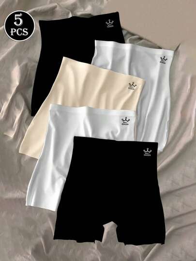 5pcs/Pack Women High-Waist Comfort Elegant Minimalist Solid Color & Printed Breathable Seamless Slip-Proof Shaping Panties
