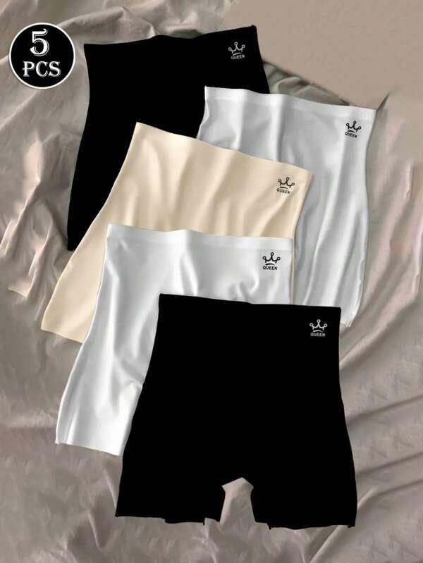 Set de 5 piezas de bragas cómodas, elegantes y minimalistas de cintura alta con diseños lisos y estampados, transpirables y antideslizantes para dar forma