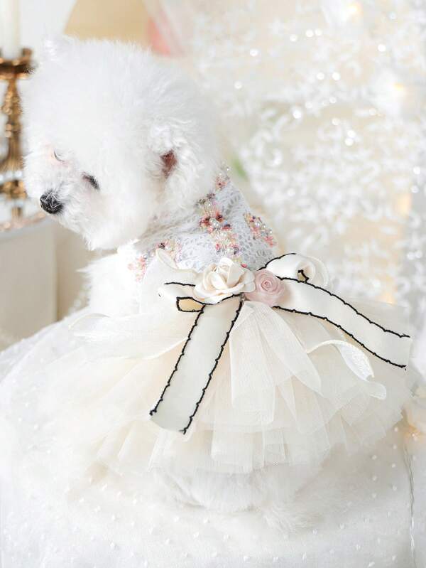 1pc Pet Dress, Dog & Cat Costume Apparel For Small Dogs, Cute & Stylish Floral Design, Comfortable
