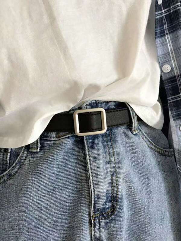 1 pièce Boucle de ceinture carrée en PU neutre, style élégant et polyvalent, ceinture décorative