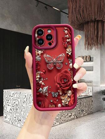 2D 蝴蝶、花朵、玫瑰图案软边保护手机壳适用于 17/17 Pro/17 Pro Max/Air/16/15/14/13/12/11 Pro Max 和 S25 Ultra/S24 Ultra/S23 Ultra/S25 FE/S25 Edge、Redmi、OPPO、Realme、Infinix，是送给男朋友和女朋友的时尚创意礼物