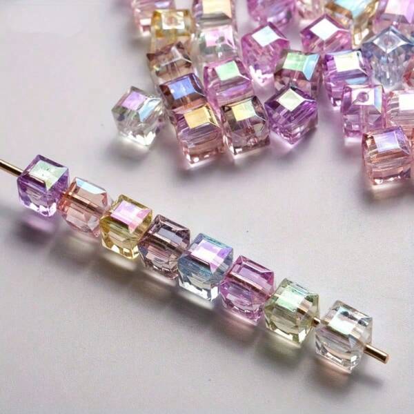 50pcs 8mm Colored Acrylic Cube-Shaped Beads For Jewelry Making, Beaded Bracelets, Necklaces, Decorating Material. Suitable For Initial Themes.