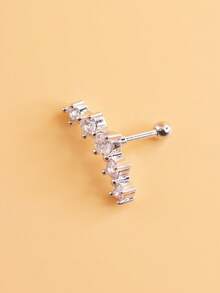 1pc Fashionable Rhinestone Stainless Steel Cartilage Ear Piercing Stud - Silver - View 3
