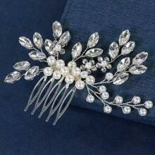Peineta de novia al por mayor con perlas y cristales, tocado de moda, diadema elegante para novia para sesión de fotos de boda, estilo europeo y americano