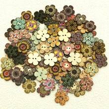 [50pcs Vintage Floral Buttons] 50pcs Vintage Floral Wooden Buttons, 0.78" Multicolor, 2-Hole Design For Sewing, Crafts & DIY Projects, Buttons For Sewing