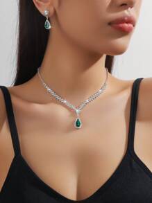 Set 4/3 bucăți colier cu pandantiv minimalist cu picătură de apă pentru femei, cercei, brățară cu stras, accesorii pentru rochie de mireasă, ținute de petrecere/zi de zi