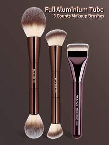 MAANGE 3Pcs Professional Aluminium Tube Makeup Brush Set With Dual-Head Foundation Brush,Single-Line Type Foundation Brush, Blush Brush,Concealer Brush,Contour Brush,Powder Brush, Blending Brush,Highlight Brush,Makeup Brush For Powder Liquid With Soft Fiber ,For Easy Carrying Brush For Travel,Multifunctional Ultra-Soft Makeup Brush Tools Set,Gift For Women&Girls,Foundation Brush,Concealer Brush,Blush Brush,Contour Brush,Blush Brush,Bronzer Brush,Powder Brush,Foundation Brush,Blush Brush - Coffee Brown - View 11