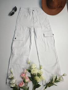 秋冬女士休闲时尚直筒高腰弹力长裤适合日常通勤秋季女装返校季长裤 - 白色 - 查看 4