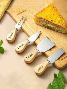 1 peça/4 peças Conjunto Personalizável de Faca e Garfo de Queijo e Deli em Aço Inoxidável e Madeira Portátil, Adequado para Noiva, Noivo, Mãe, Avó, Cozinha Familiar ao Ar Livre, Casamento, Dia das Mães, Presente
