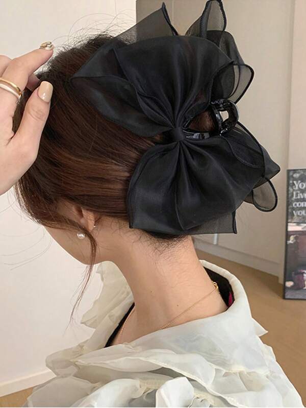 1pc Elegant Bowknot Hairpin, Mesh Design Princess Style Hair Claw Clip, High Quality Hairgrip For Nape Of Neck