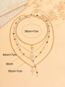 4 Stücke/Set elegante, mit Diamanten besetzte Halskette im Kreuz-Design für das Schlüsselbein, bunter Diamant Y-förmiger Lange Halskette, vielseitiges Design geeignet für den täglichen Gebrauch, Reisen, Partys, Festivals, zufällig angeordnete bunte Diamanten