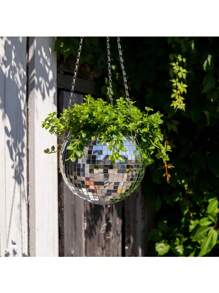 1 pièce Pot de fleurs sphérique en plastique à miroir suspendu en forme de boule à facettes, panier de jardin, pot de fleurs disco
