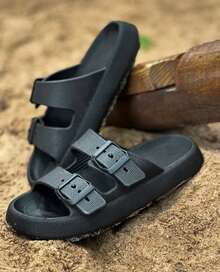 Men's Cloud Flip Flops Slide Sandal Two Straps Comfortable Birken Buckle - 黑色 - 查看 6