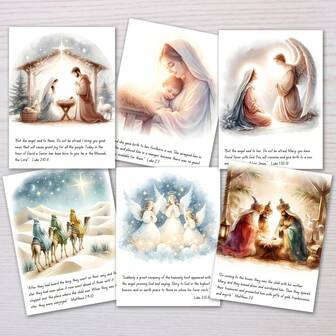 1/6pcs Nativity Christmas Cards Set, Religious Christmas Card, Christian Holiday Greeting Card, Christian Christmas Card, Bible Scripture Card