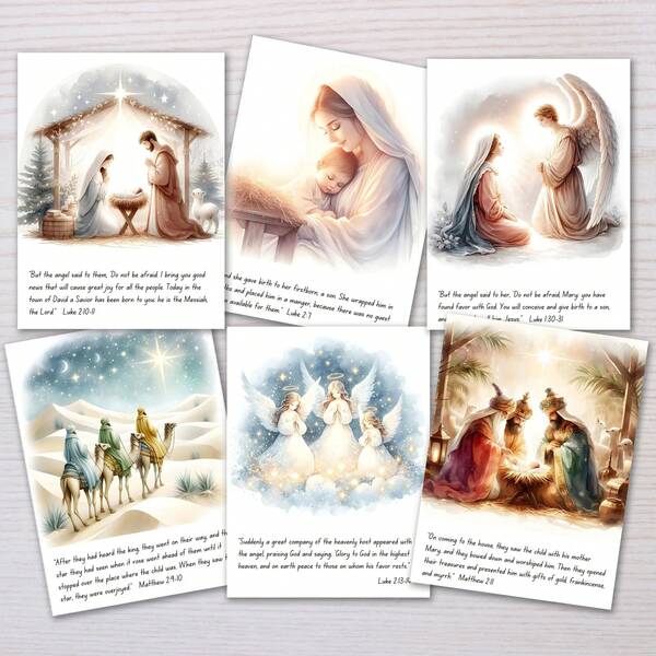 1/6pcs Nativity Christmas Cards Set, Religious Christmas Card, Christian Holiday Greeting Card, Christian Christmas Card, Bible Scripture Card