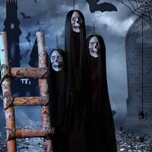 1/2/3 万圣节挂饰鬼头骨长发发光眼睛恐怖骷髅鬼屋头颅道具万圣节装饰 - 查看 7