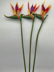 3 件装仿真天堂鸟花橡胶鹤望兰花茎花适合 DIY 家居装饰派对主题展示秋季装饰 - 橘色 - 查看 13